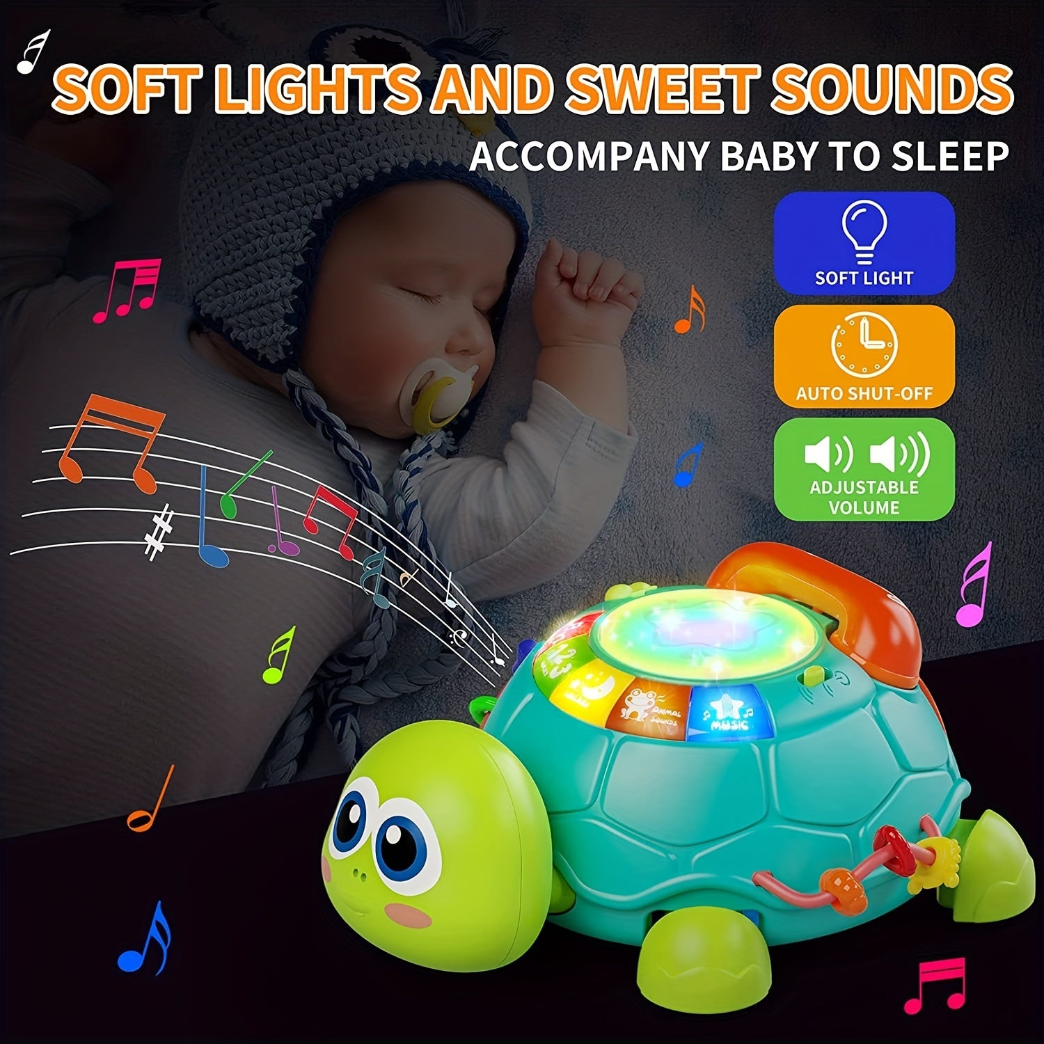 Kids Educational Toy Light-Up Turtle with Hand Drum Keyboard and Colorful Buttons Green White