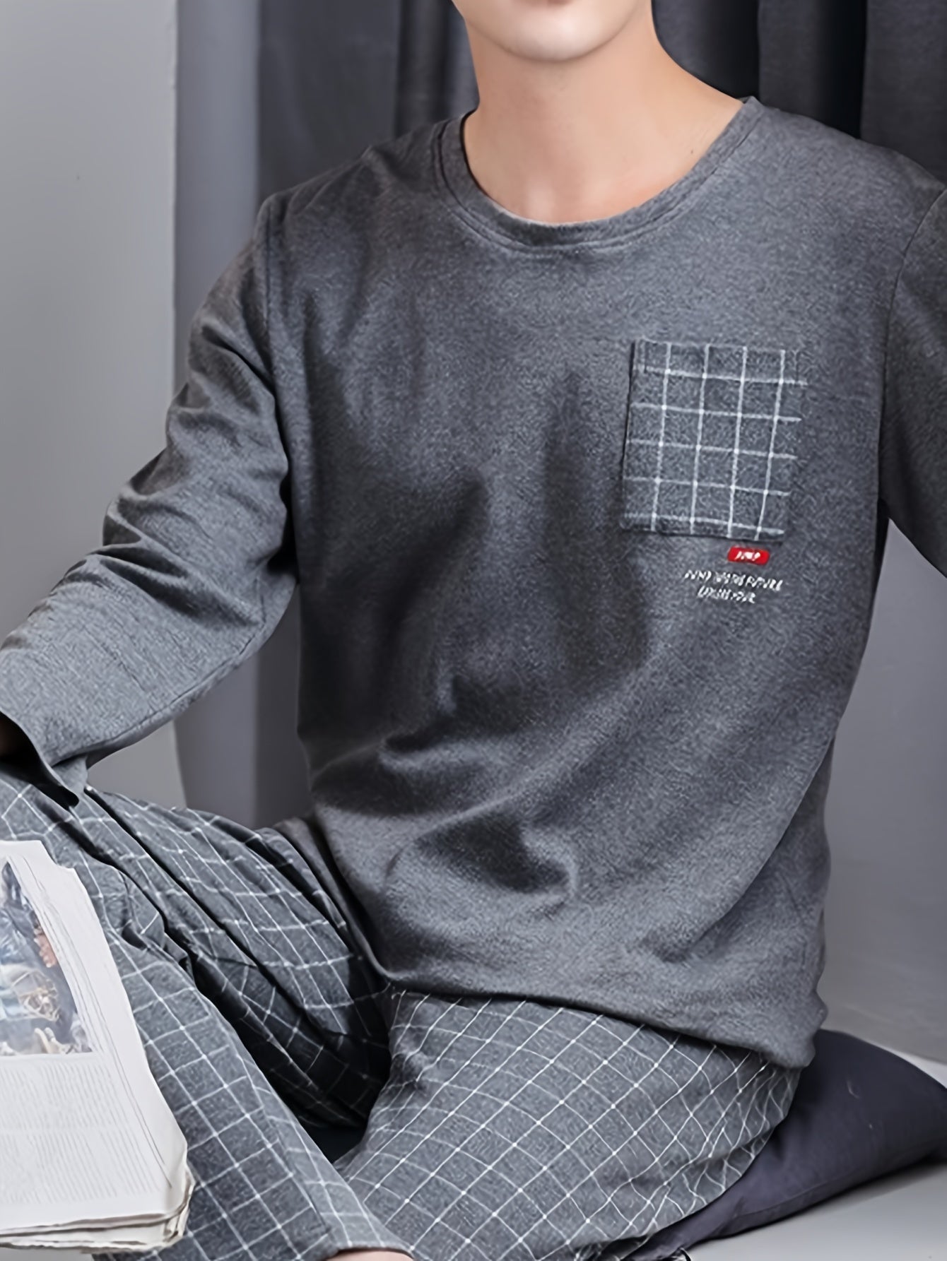 Men's Long Sleeve Pajama Set Geometric Pattern Polyester Blend Casual Spring Fall