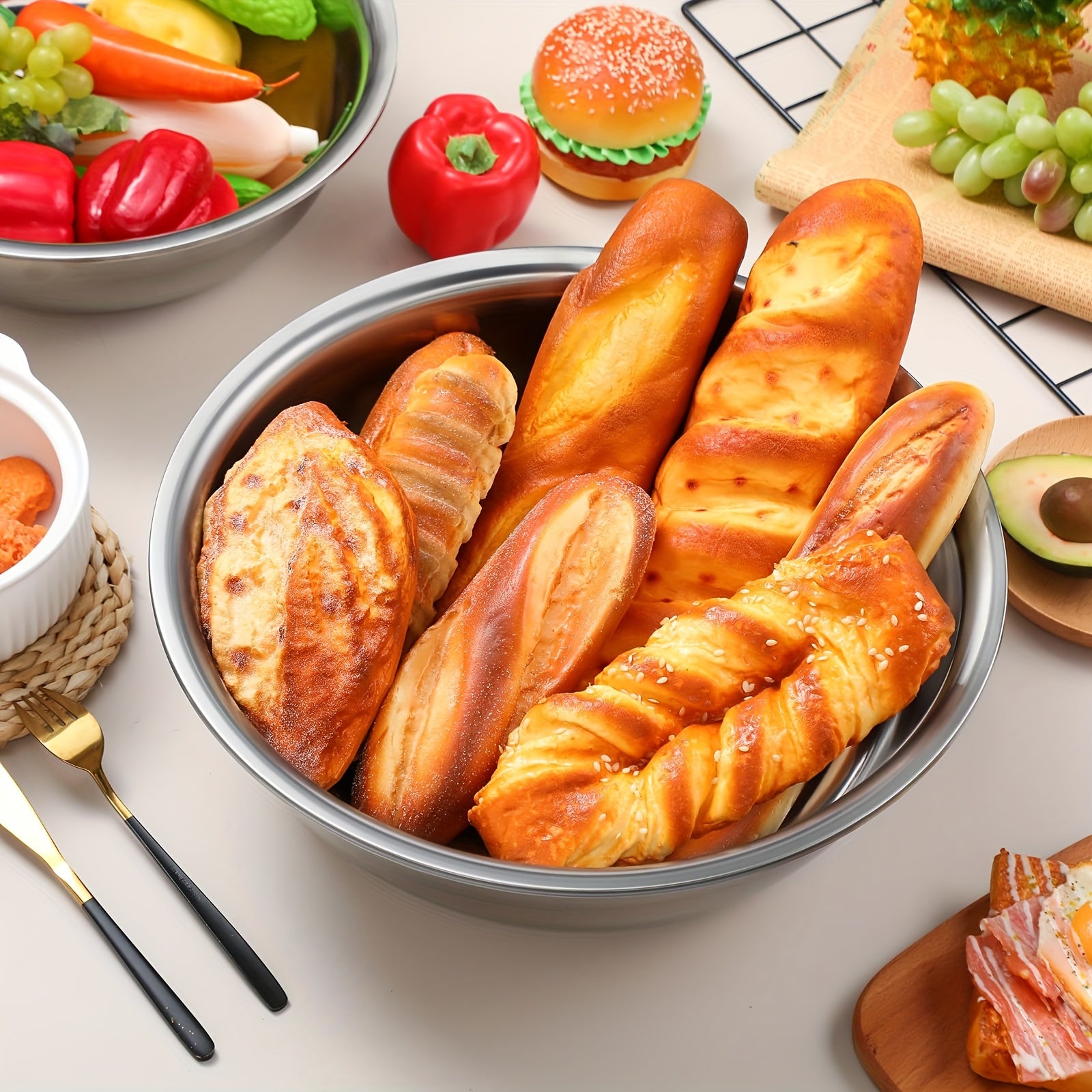 Gran cuenco de acero inoxidable para amasar, verduras, sopa, con gran capacidad