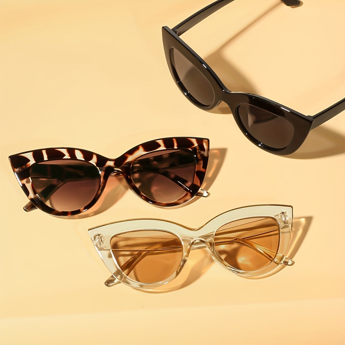 Juego de 3 gafas de mujer con forma de ojo de gato y montura decorativa