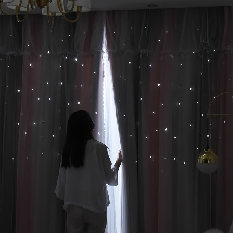 Blackout Curtains with Lace Sheer Tieback for Living Room and Bedroom Double-Layer Light Blocking