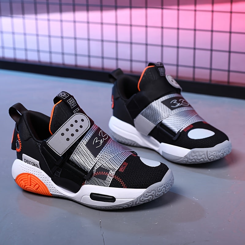 Kids' Colorful Mesh Basketball Shoes with Non-Slip Rubber Sole and Hook-and-Loop Strap
