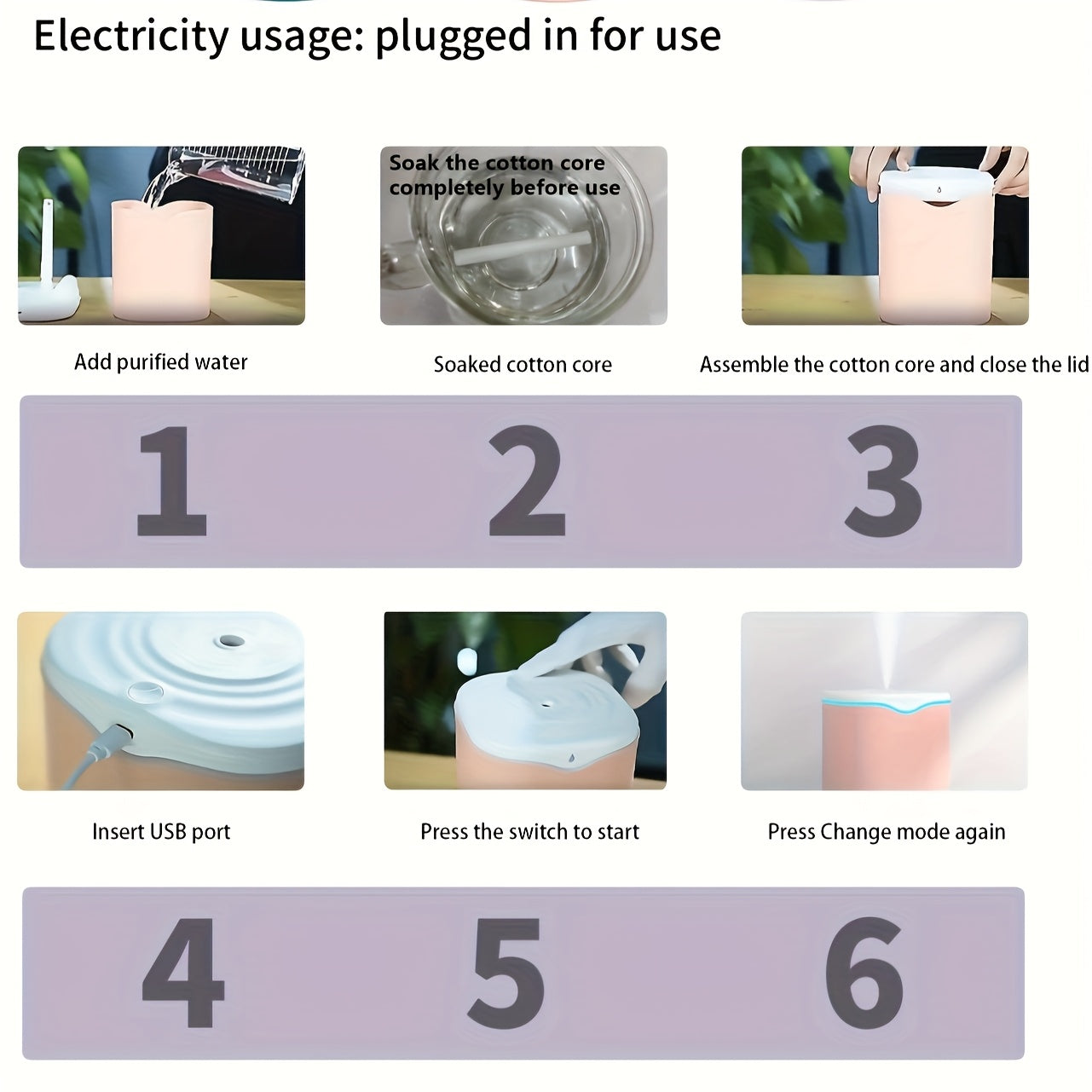 2000ml USB havo tozalagich namlagich, tungi chiroq bilan, sovuq bug' uchun barcha xonalar uchun