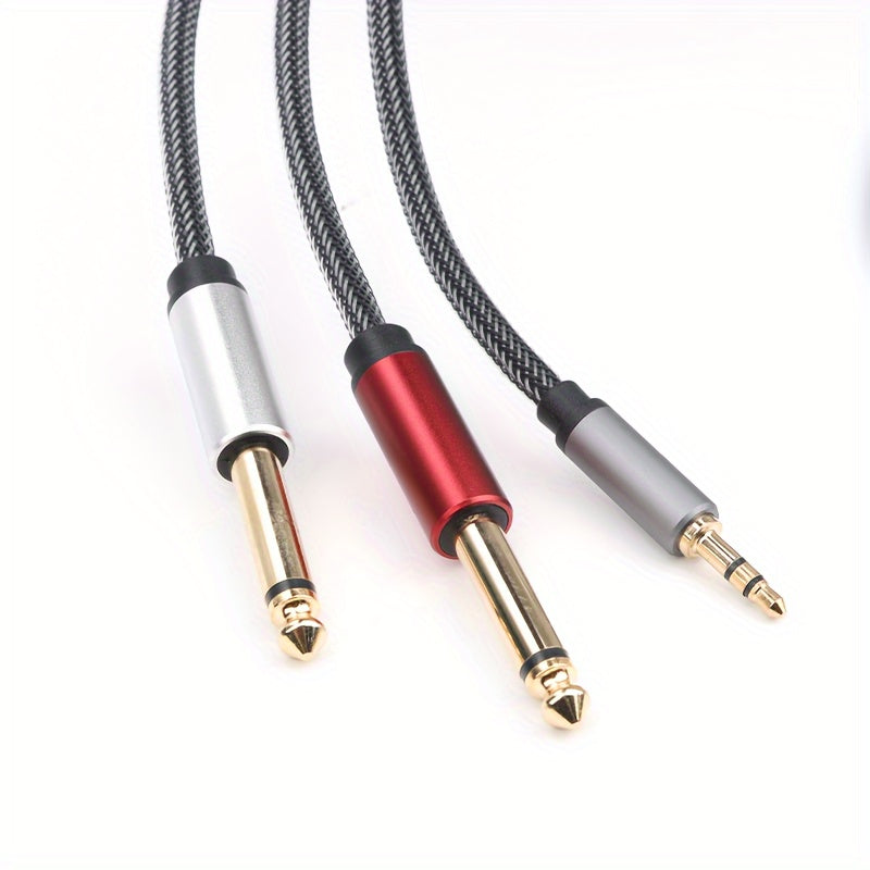 3.5mm to 2-6.35mm Audio Cable Y-Splitter Nylon Mesh Oxygen-Free Copper