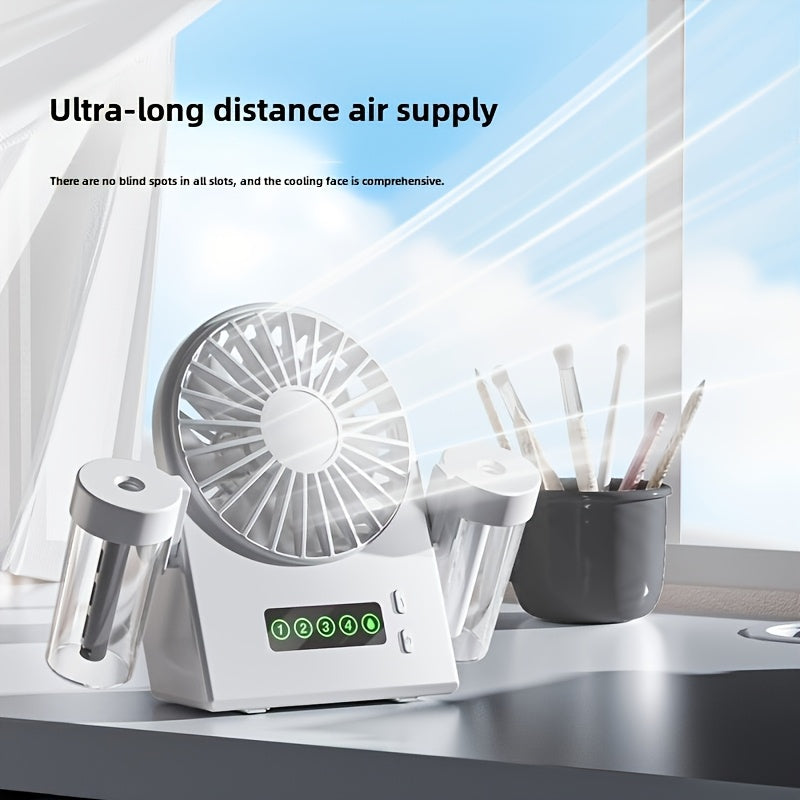 USB Rechargeable Portable Fan with Adjustable Speeds, Rotatable Head, Mist Spray and Digital Display