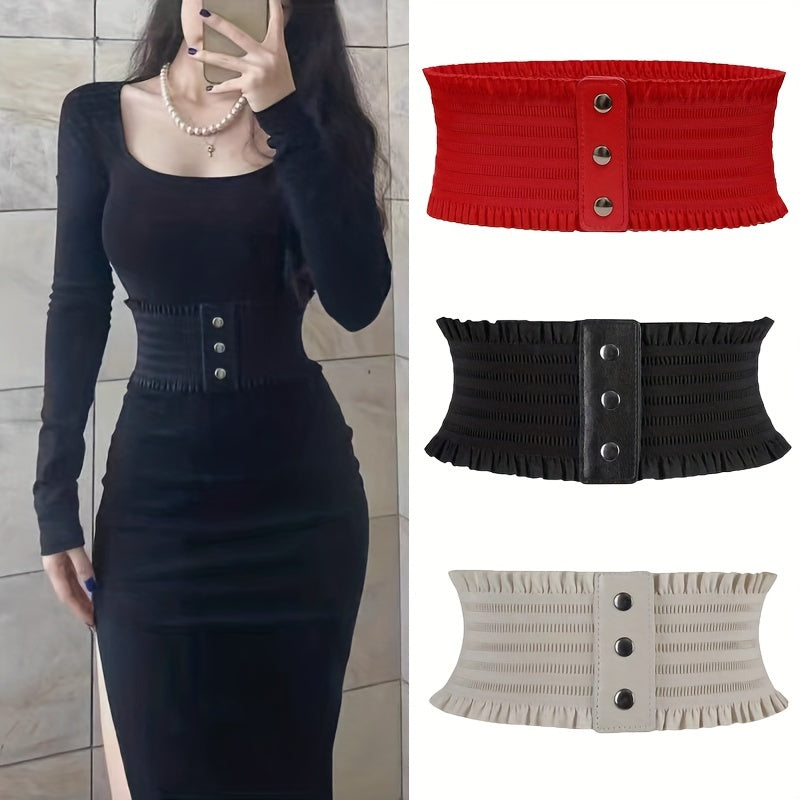 Vintage kiyinganlar va palto uchun 3 ta Ruffled keng kamarlar to'plami, elastik belbog' bilan