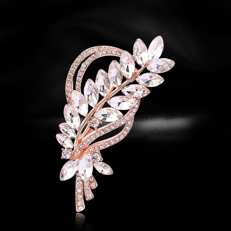 Wheat Rhinestone Flower Brooch Jewelry Pin for Women and Men
