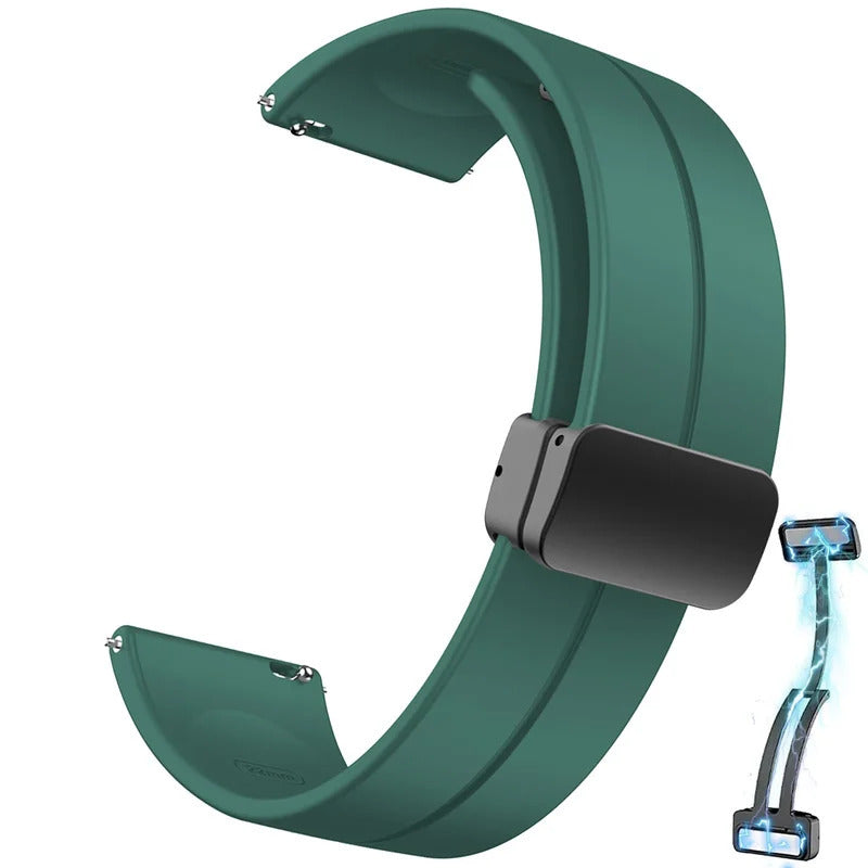 Black Silicone Sport Watch Band for 20-22mm Smartwatches with Magnetic Buckle