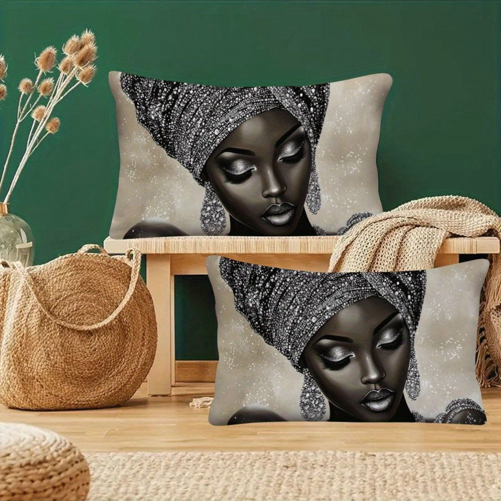 African Woman Themed Polyester Pillow Cover Casual Space Design Decorative Cushion Case for Back Sleepers All-Season Comfort