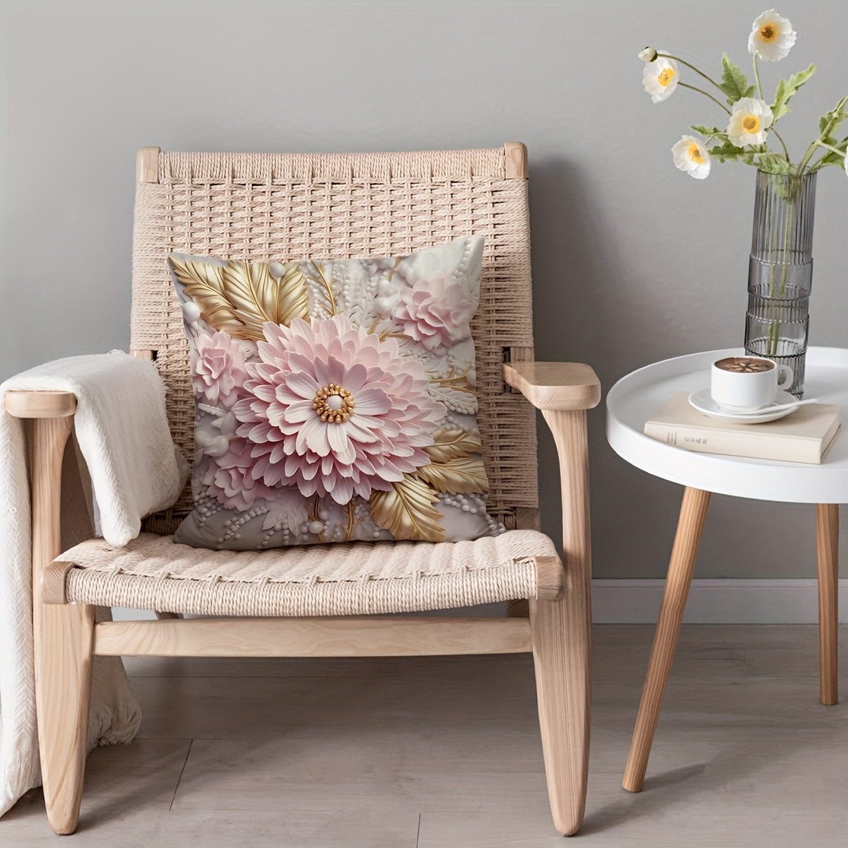 3D Floral Pattern Cushion Cover 17.7x17.7 Inches with Invisible Zipper for Home Decor