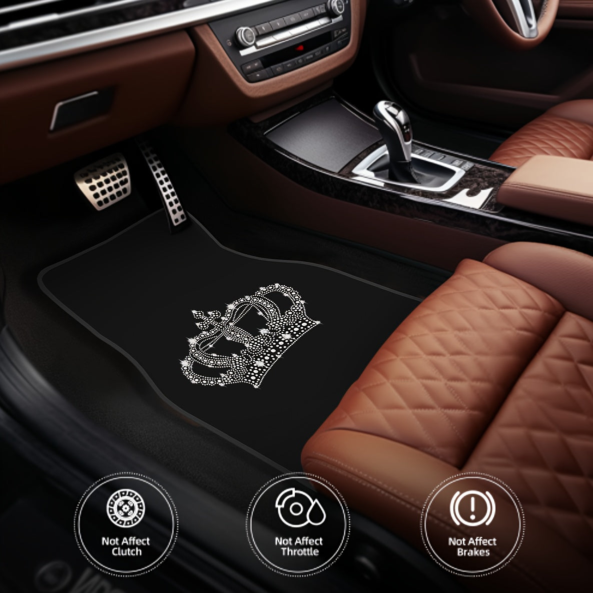 4PCS Vintage Crown Pattern Car Floor Mats Durable Polyester Interior Accessories