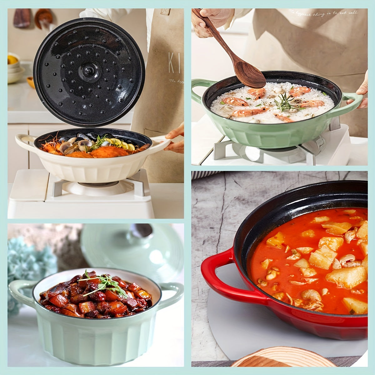 Enamel Rice Pot with Lid Cast Iron Stew Pot Oven Kitchenware Set 61oz 98oz 105oz