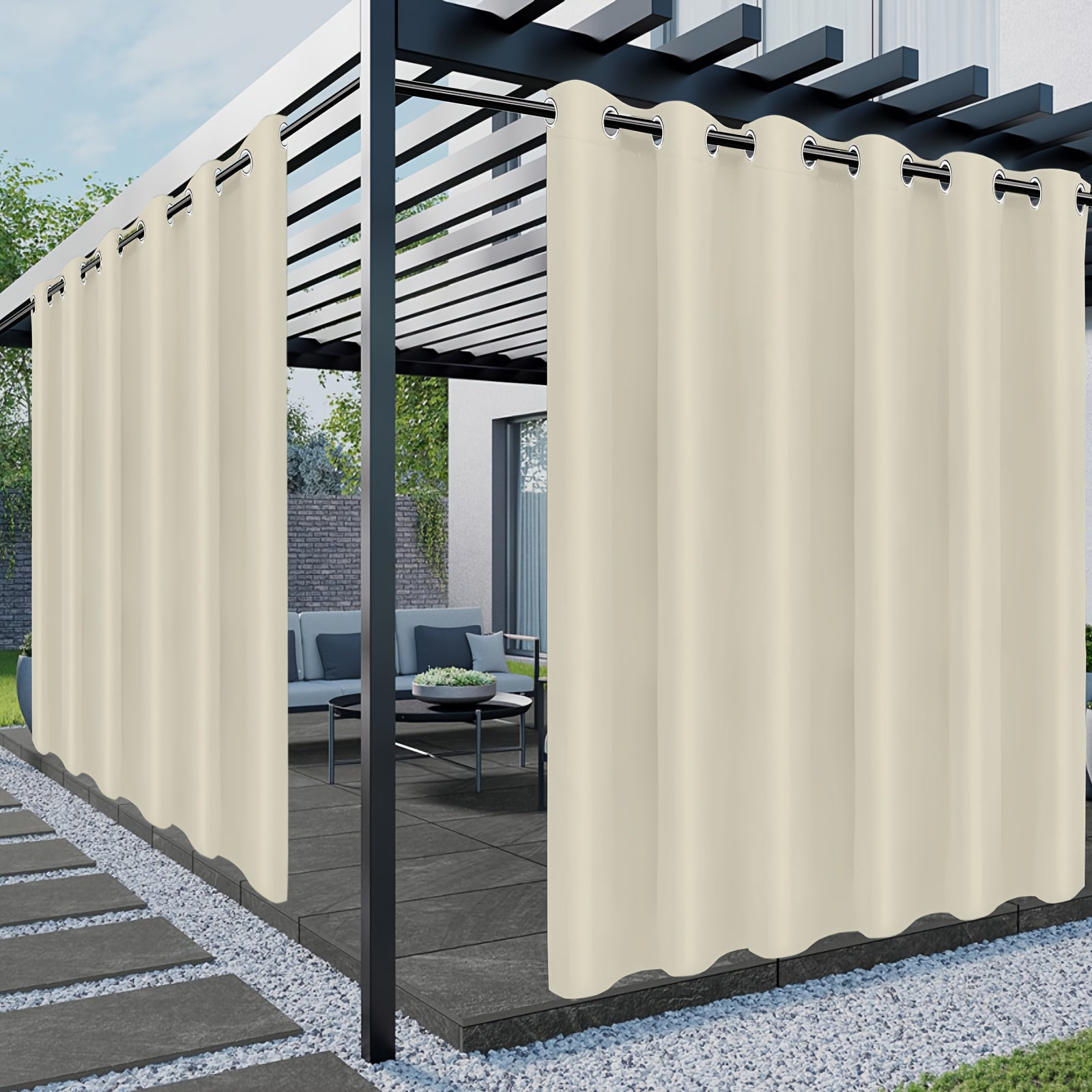 Outdoor Patio Curtain Waterproof UV Protection Fade-Resistant Grommet Privacy Polyester