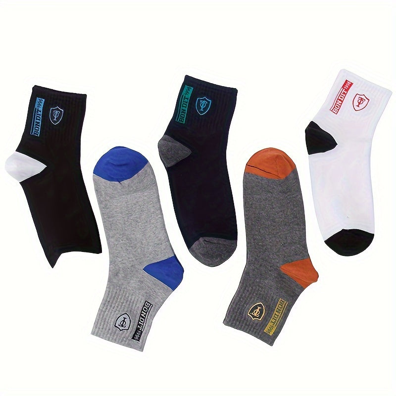 Men's Cotton Sports Socks 6 Pairs Sweat-Wicking Embroidered Knit Mixed Colors Machine Washable