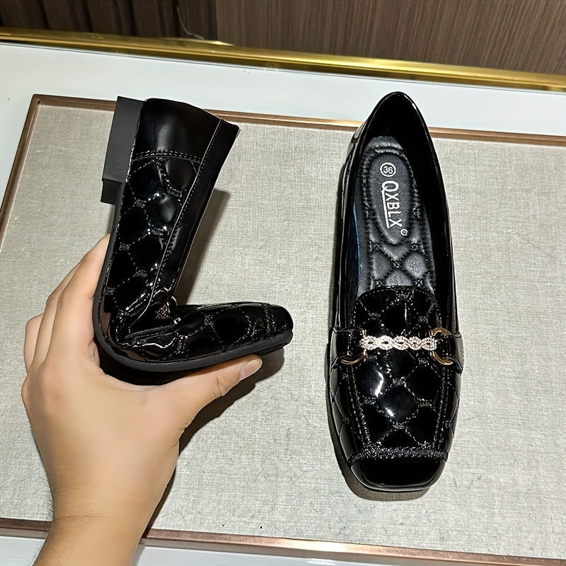 Women's Embroidery Loafers Soft Sole Low Heel Square Toe Oxfords in Large Sizes