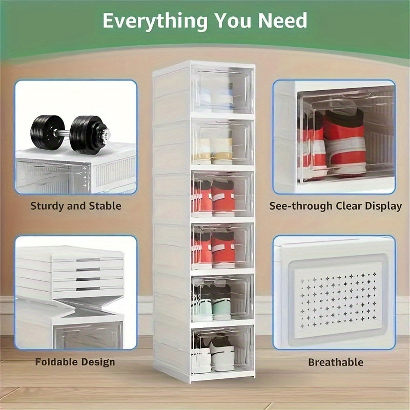 Stackable Plastic Shoe Rack with Lid, 6-Layer Foldable Storage Organizer