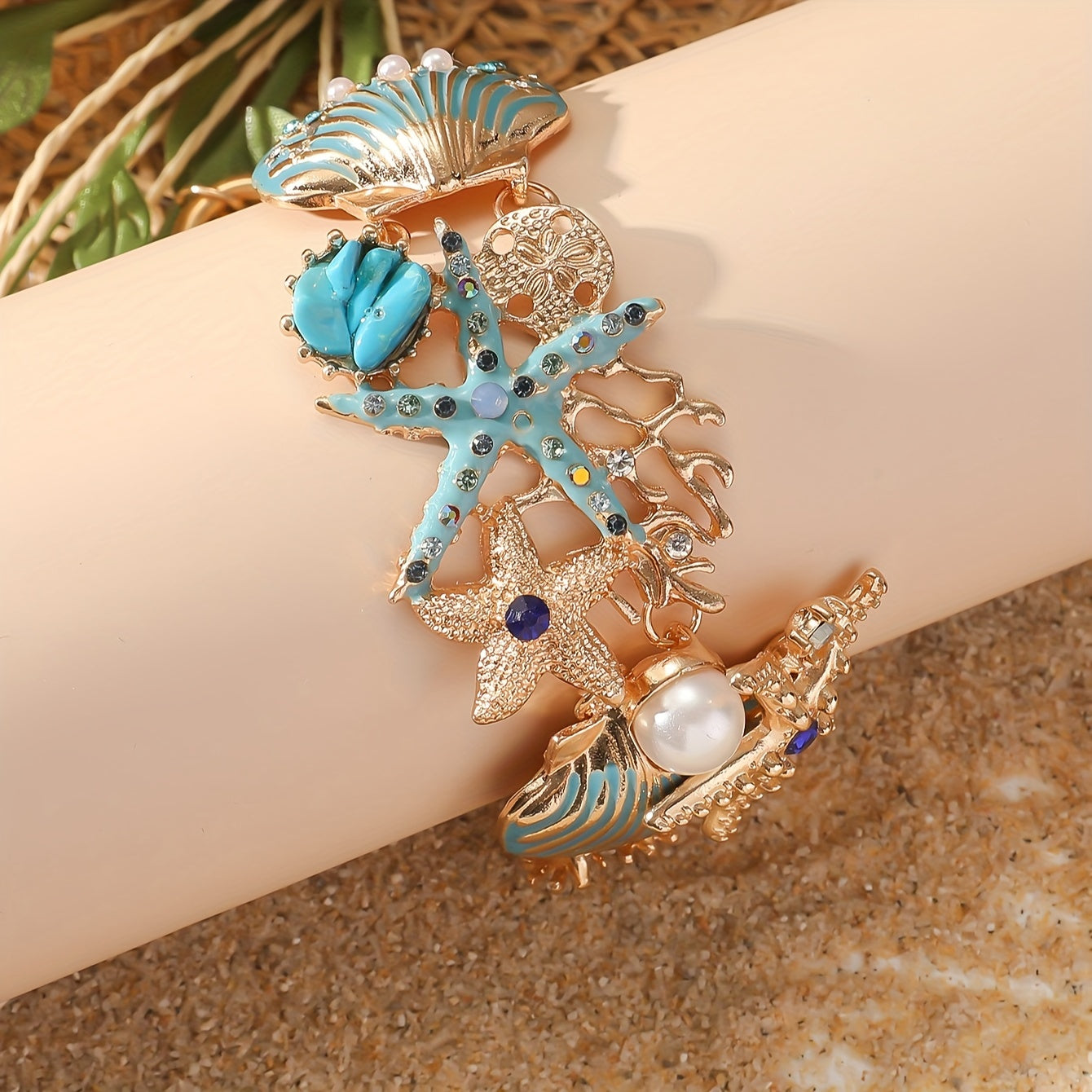 Zamonaviy Okean Ilhomlangan Qobiq va Yulduz Baliq Rhinestone Marjon va Bilakuzuk To'plami - Sink Qotishmasidan Yasalgan, Har Kun Ki Kiymak Uchun Yaroqli yoki Sovg'a Sifatida, Nafis va Ta'tilga Tayyor Uslub.