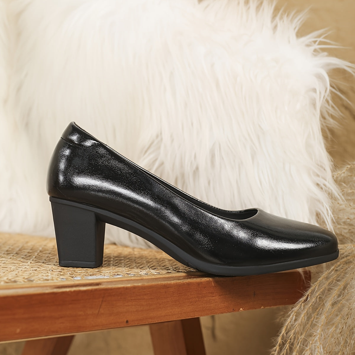 Women's Square Toed Chunky Heel Slip-On Flats Shoes Elegant Stylish