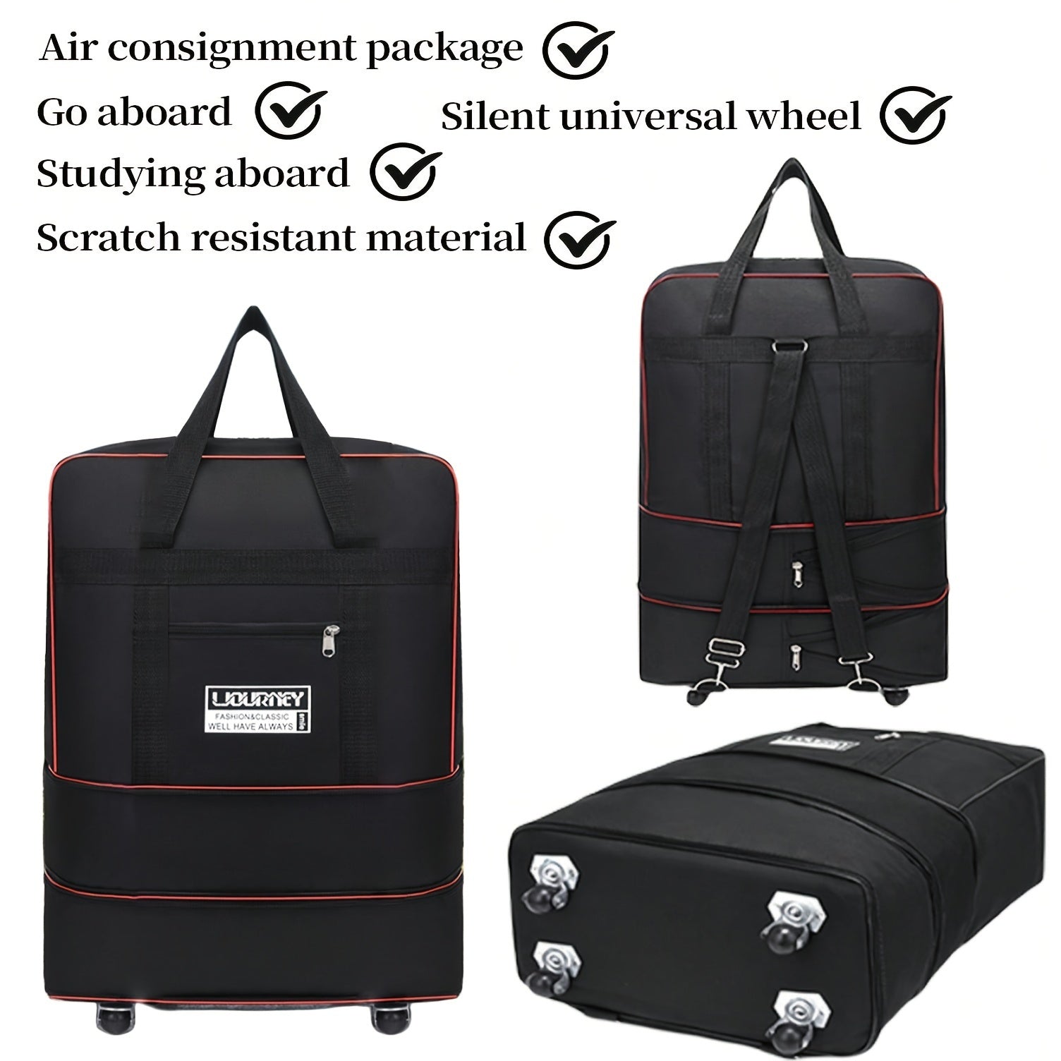 Foldable Travel Luggage Bag with Wheels Expandable Carry-On Suitcase for Business and Travel