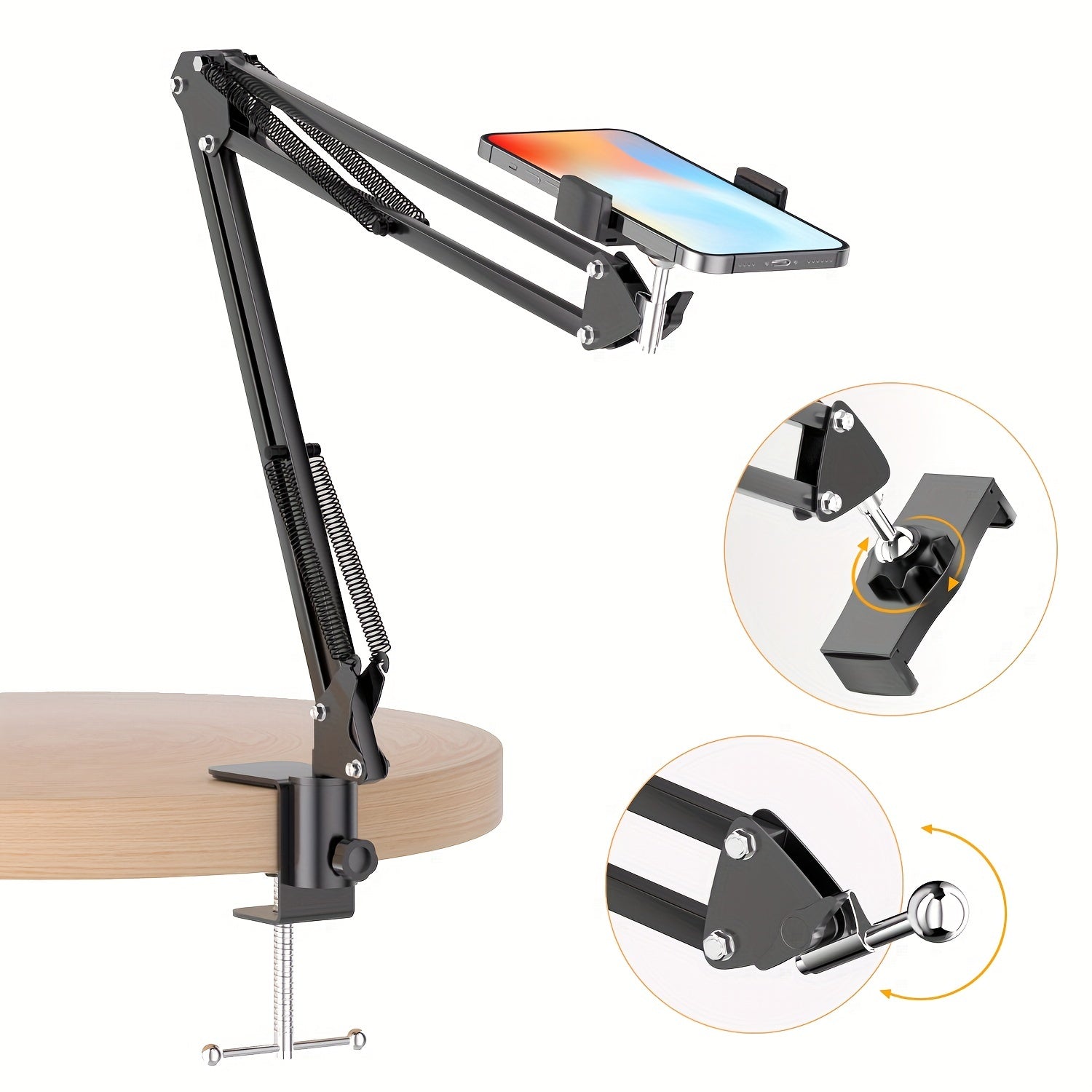 Adjustable Iron Cell Phone and Tablet Stand with 360° Rotating Holder for Desk or Surface