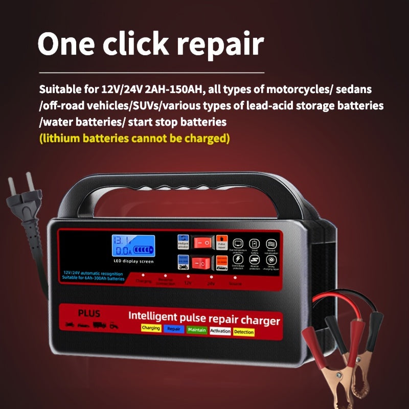 12V 24V Car Battery Charger with Digital Display Automatic High Power Quick Charge EU Plug