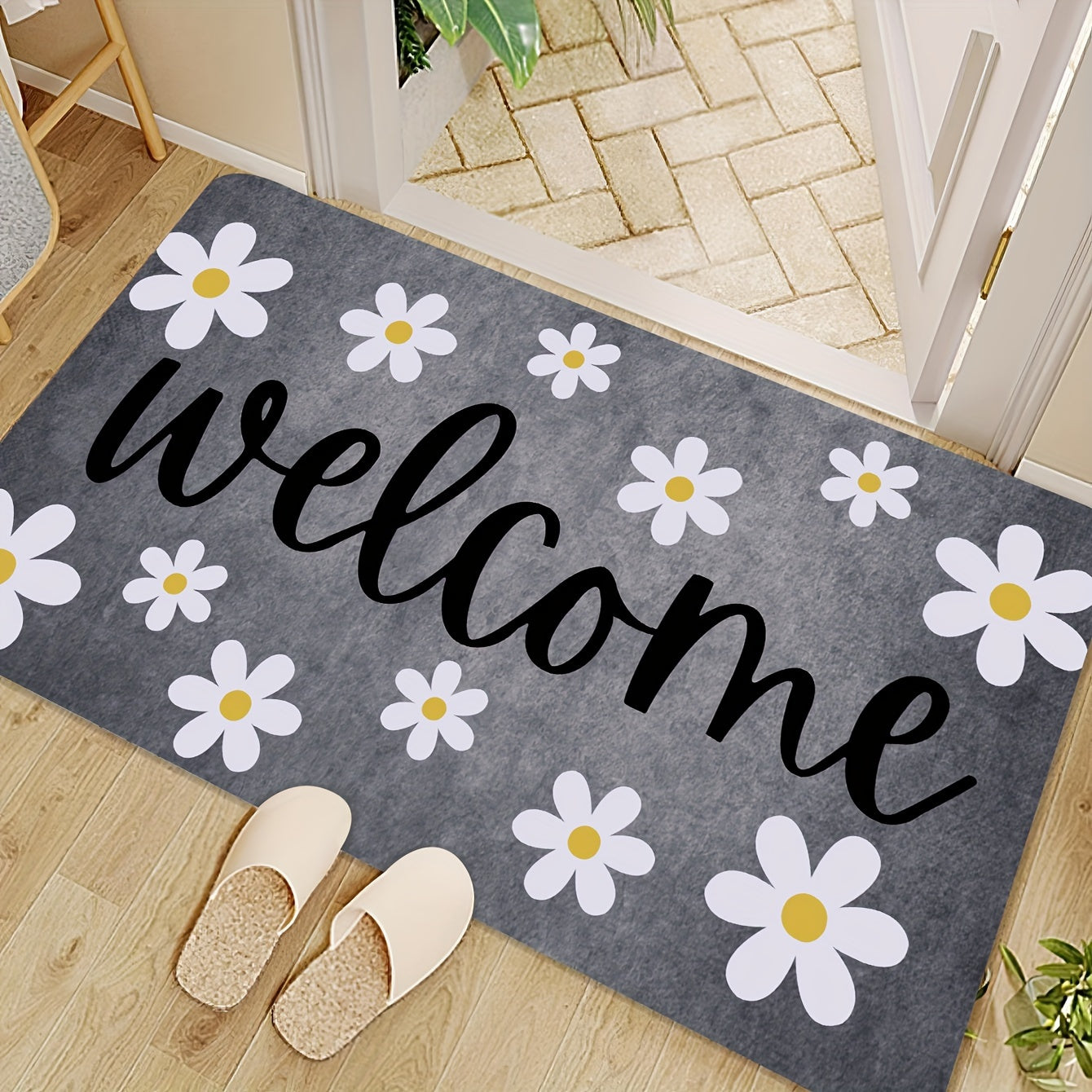 Floral Anti-Fatigue Doormat Non-Slip Absorbent Machine Washable for Kitchen Hallway Entrance
