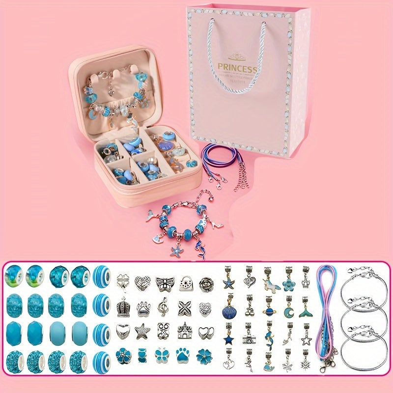 Girls' Jewelry Making Kit with Beads and Pink Leather Gift Box