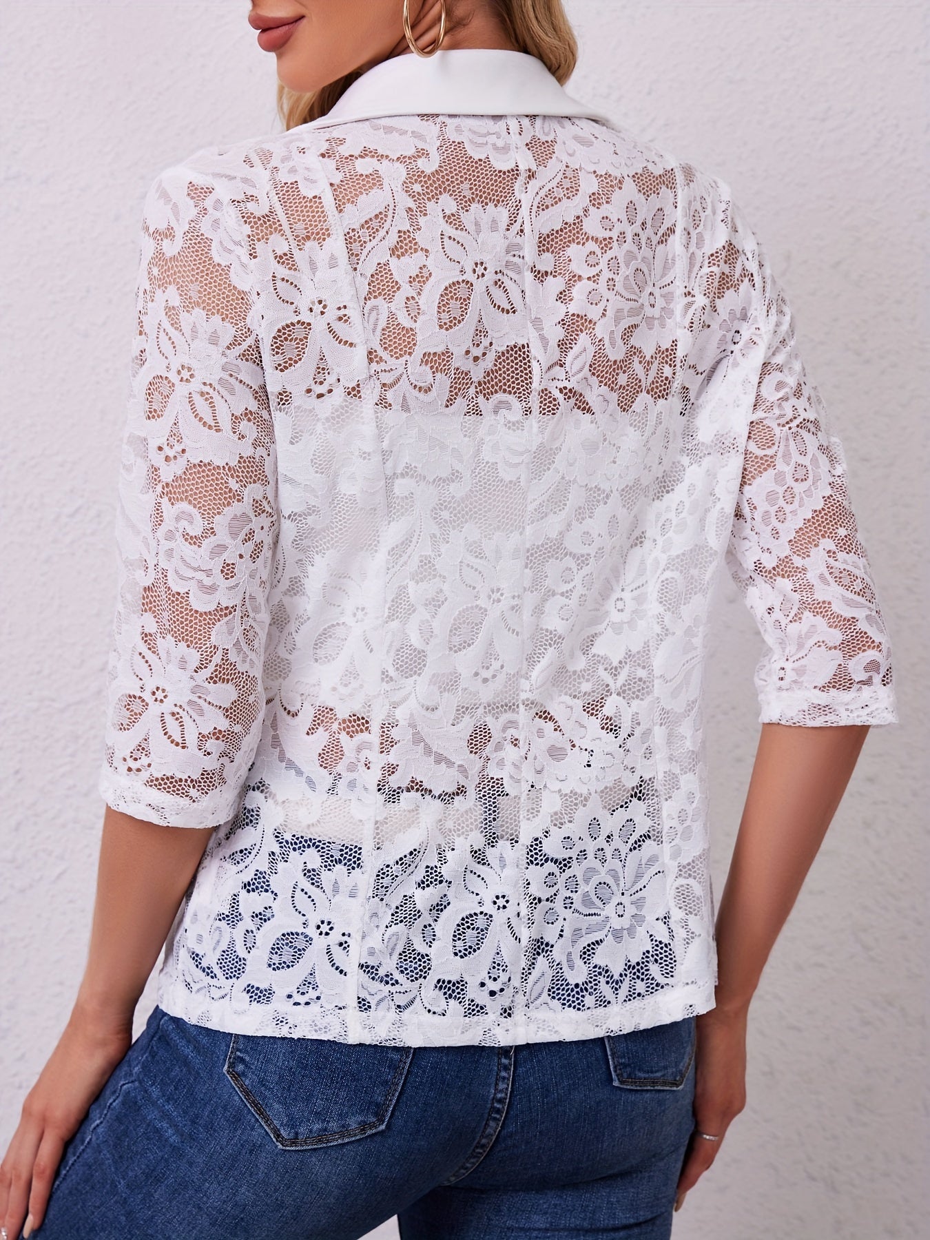 Women's Suit Jacket Solid Color Lace Stitching Elegant Autumn Winter 2024