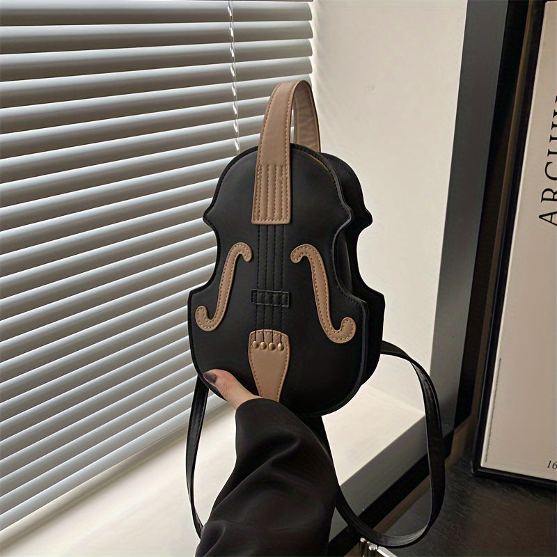Black and White Violin-Shaped Crossbody Bag for Women with Adjustable Strap