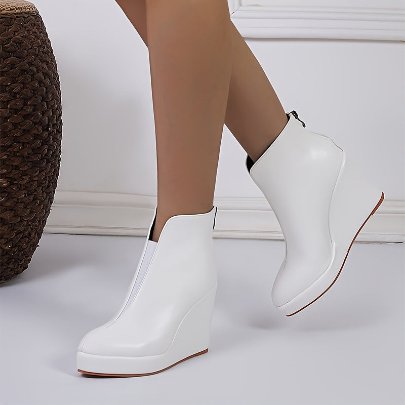 Женские западные ботинки на каблуке платформе из искусственной кожи с острым носком и молнией
