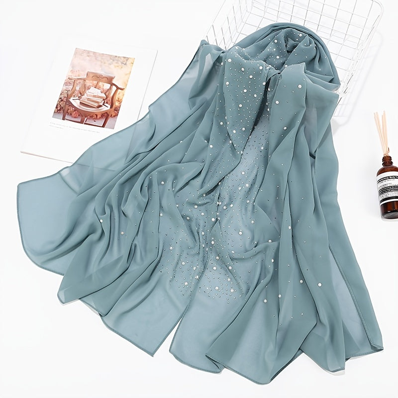 Women’s Shimmery Faux Diamond Chiffon Scarf Bubble Shawl Solid Color Breathable Sun Protection