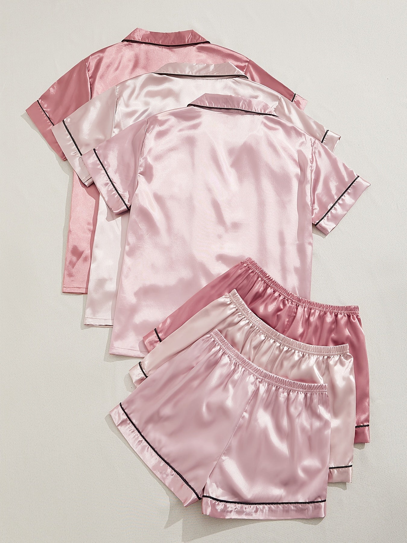 Women's Satin Pajama Set Short Sleeve Top and Elastic Waist Shorts Sleepwear Lounge Wear