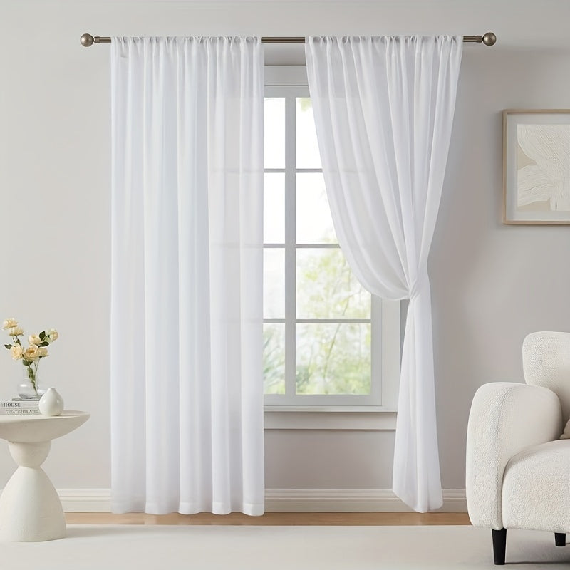 White Chiffon Curtain for Living Room Bedroom Office Cafe Elegant and Easy to Clean