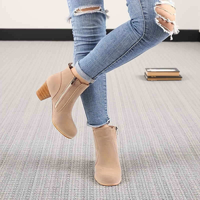 Women's Chunky Heel Ankle Boots Faux Cover Beige 7cm Platform