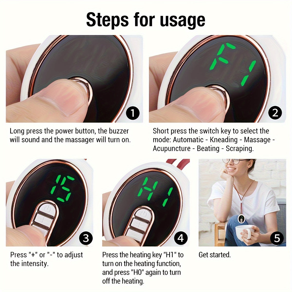 Portable Neck and Shoulder Massager with USB Charging, Adjustable Strap, Digital Display