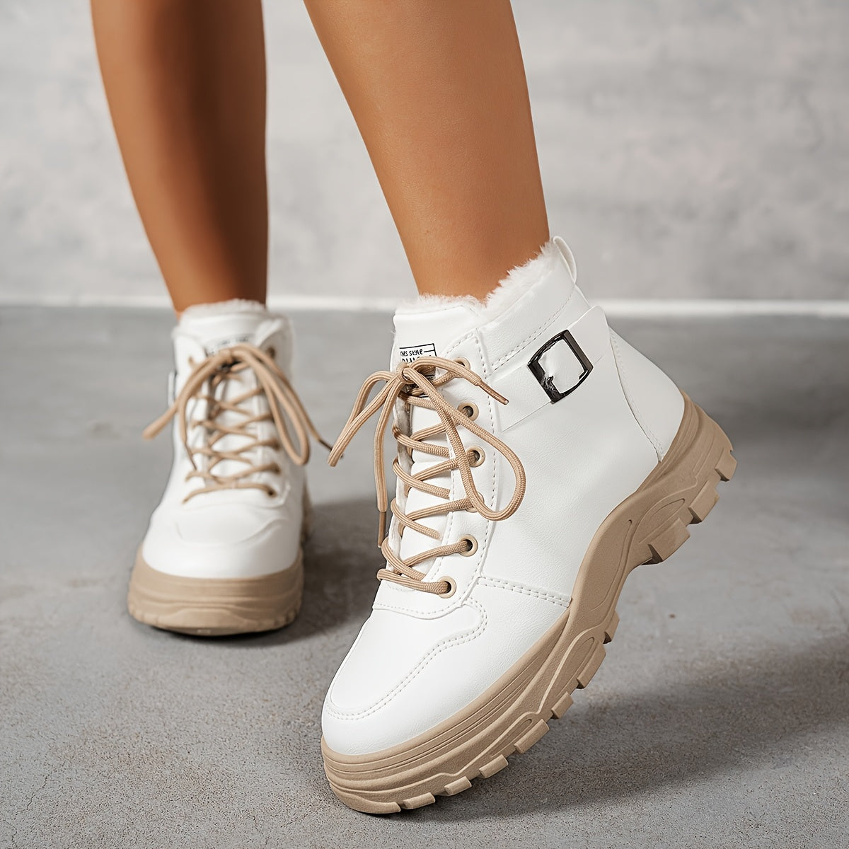 Women's Winter Faux Fur Lined Platform Ankle Boots with Anti-Slip Sole