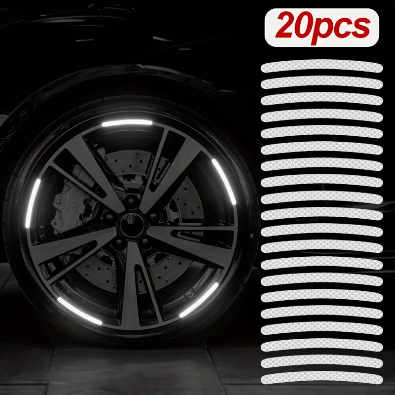 20PCS Car Wheel Hub Reflective Stickers Colorful Luminous White Wheel Decorative Stripes