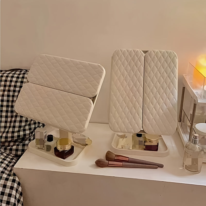 LED-зеркало для макияжа с кожзаменителем и подставкой, перезаряжаемый аккумулятор, умное сенсорное управление, складное, с мультяшной тематикой