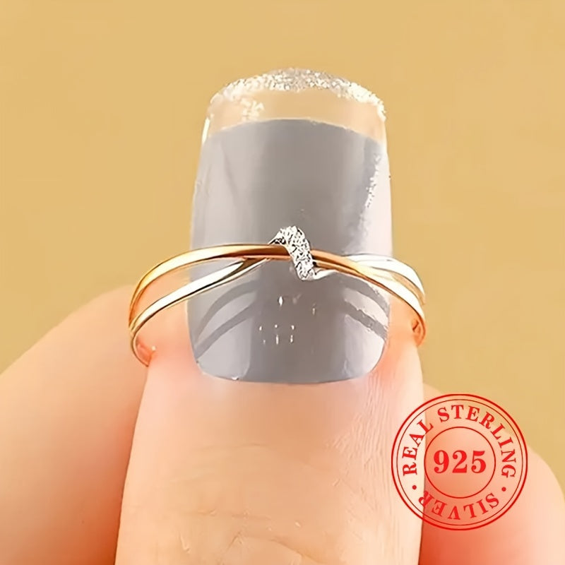 Sterling Silver Twist Band Ring with Zirconia Inlay for Women