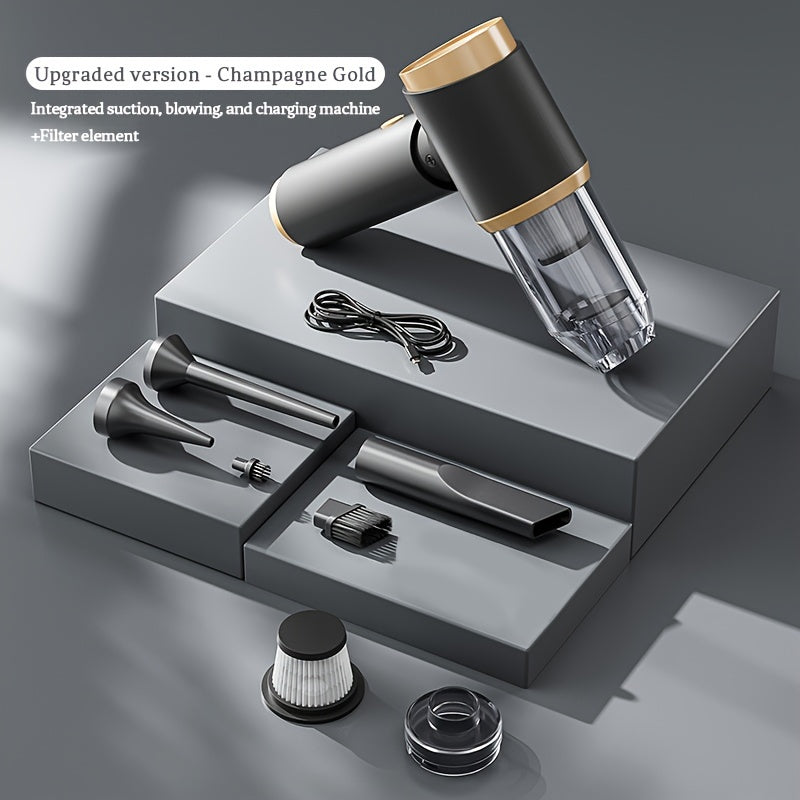 Kuchli portativ qo'l vakuum tozalagich, uy va avtomobil uchun ikki xil foydalanish, simsiz zaryadlash bilan.