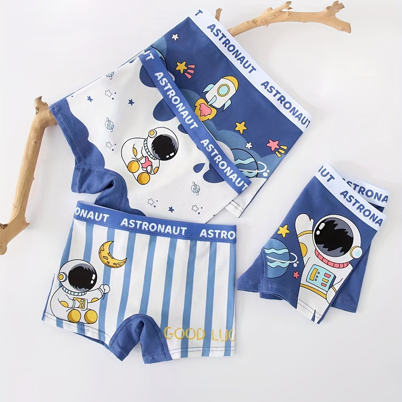 Pack de 4 calzoncillos bóxer de astronauta para niños, con patrón de spaceman, ropa interior cómoda