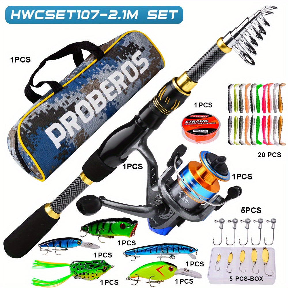 Complete Fishing Kit with Spinning Rod and Reel, Lures, Sinkers, Hooks, Camo Bag