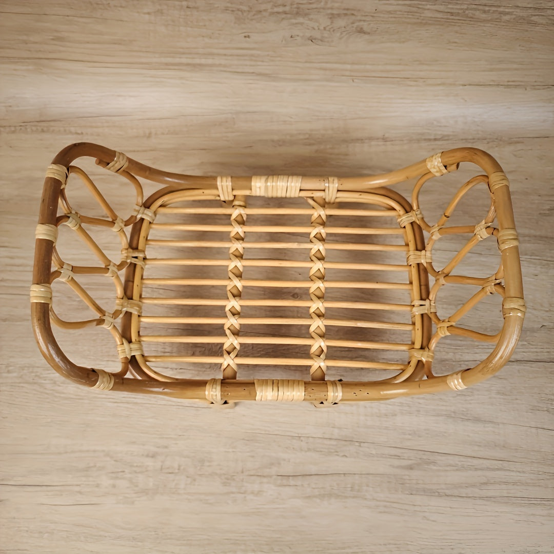 Kids Photography Props Rattan Bed and Chair Set for Studio Sessions Ginger Yellow