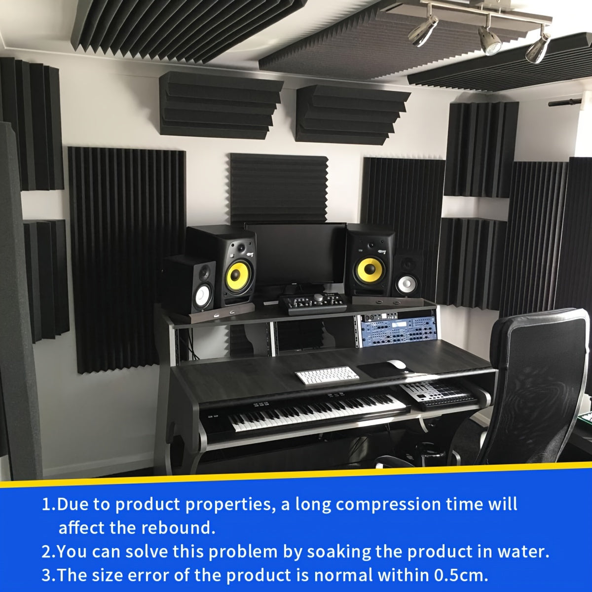 50 dona akustik ko‘chma devor panellari, Vorteks ovoq yopishtiruvchi panellar, 2.54cm x 30.48cm