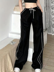 Women Y2K Baggy Pants with Contrast Drawstring Waist and Slant Pockets