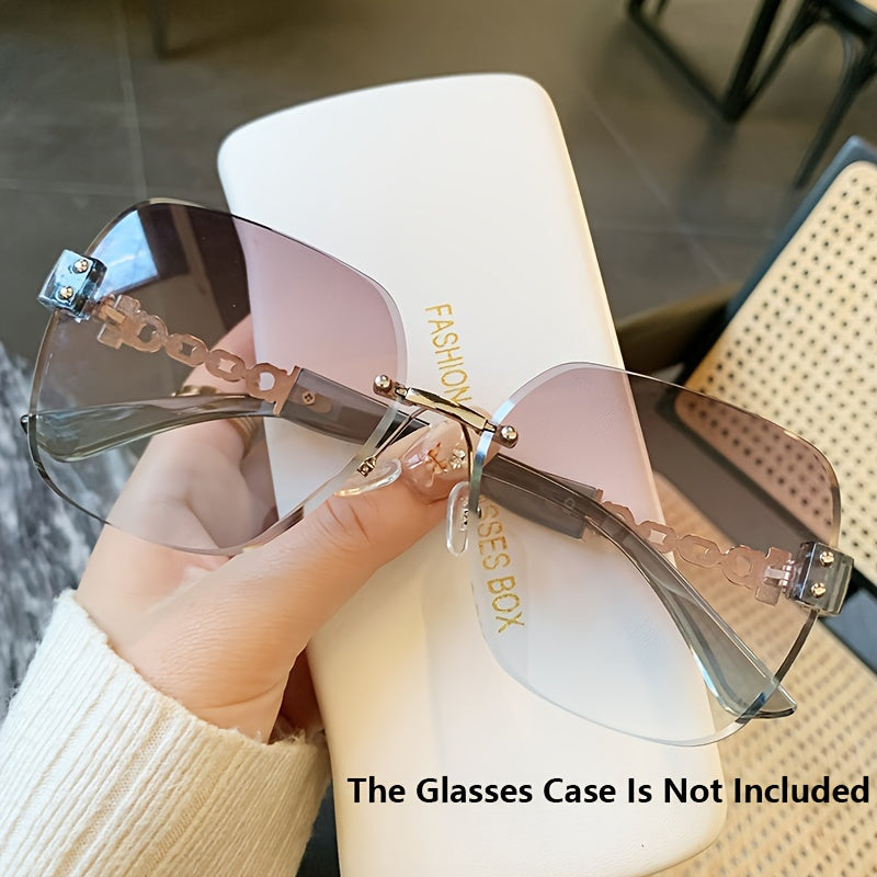 Women's Rimless Fashion Glasses with Gradient Lenses Large Frame Metal Chain Beach Party