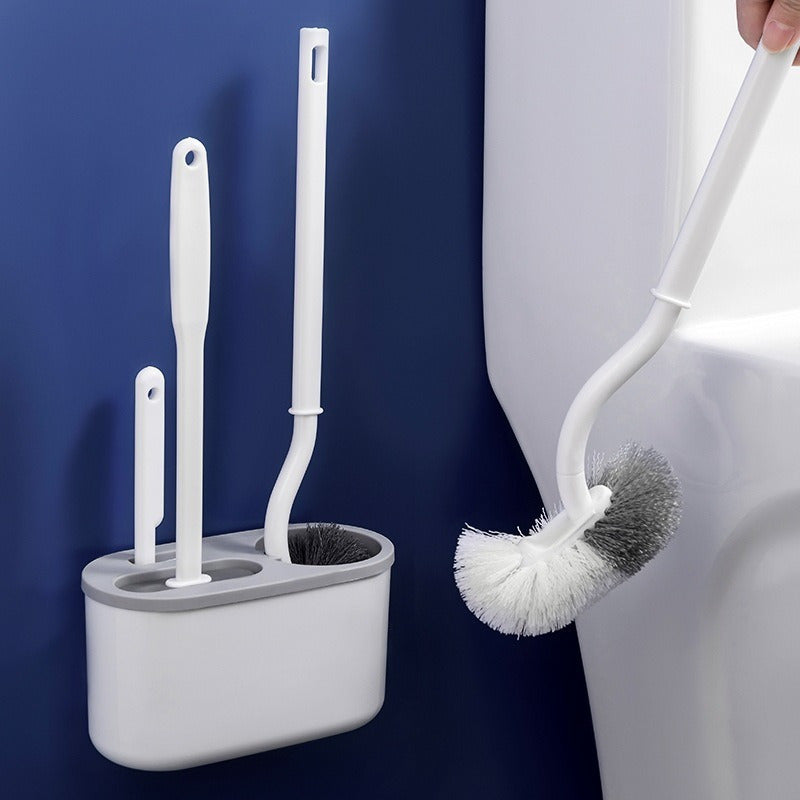 Wall-Mounted Plastic Toilet Brush Set with Holder for Home Use