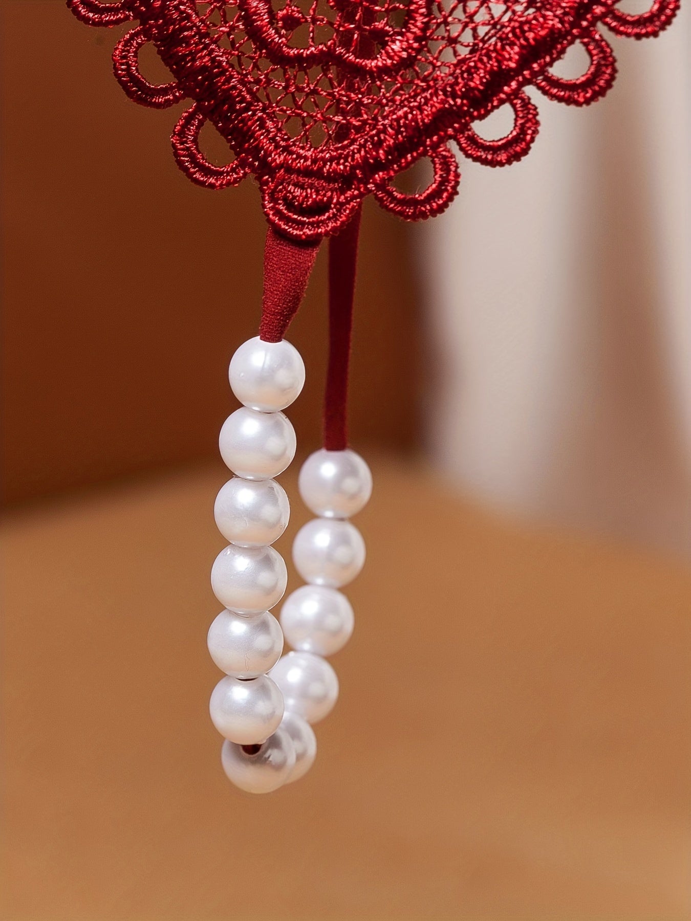 Women's Floral Embroidered Thongs See-Through Pearl Massage Lingerie