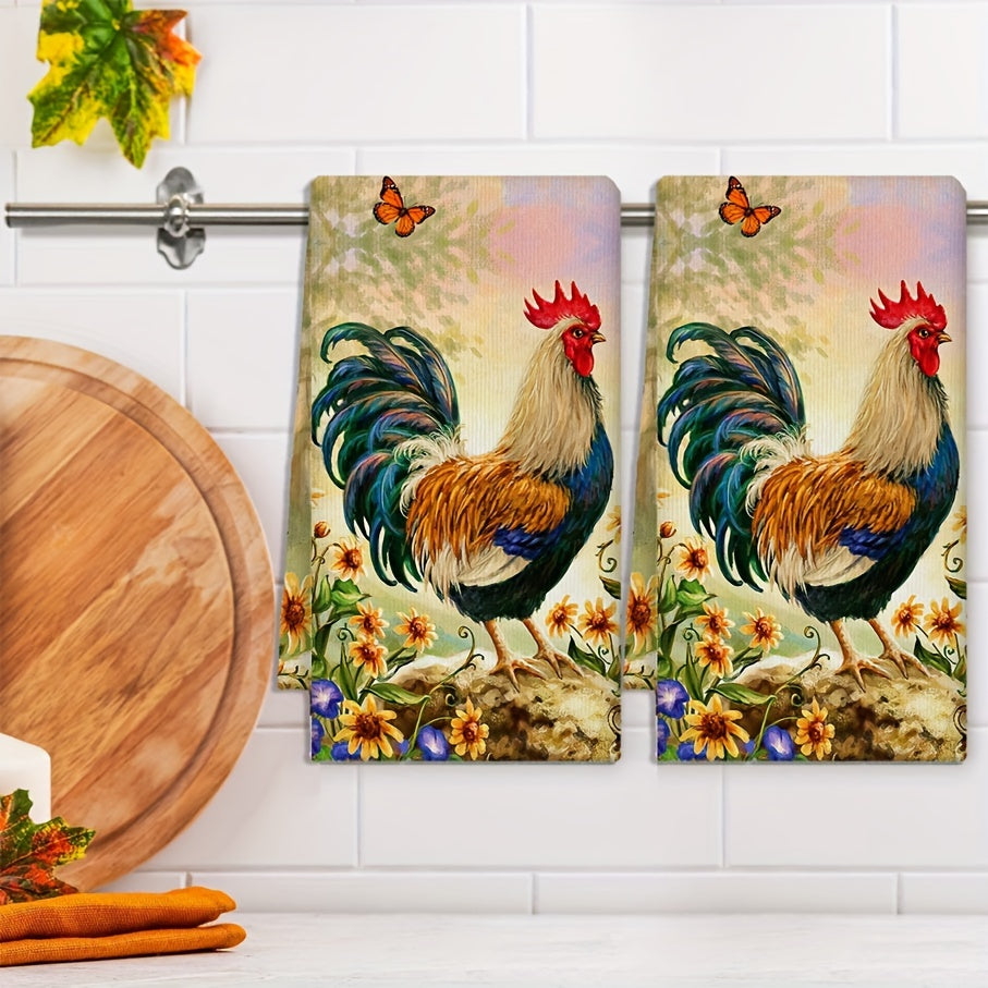 Microfiber Dish Towels Rooster Design Rustic Farmhouse Kitchen Bathroom Cleaning 45x72 cm