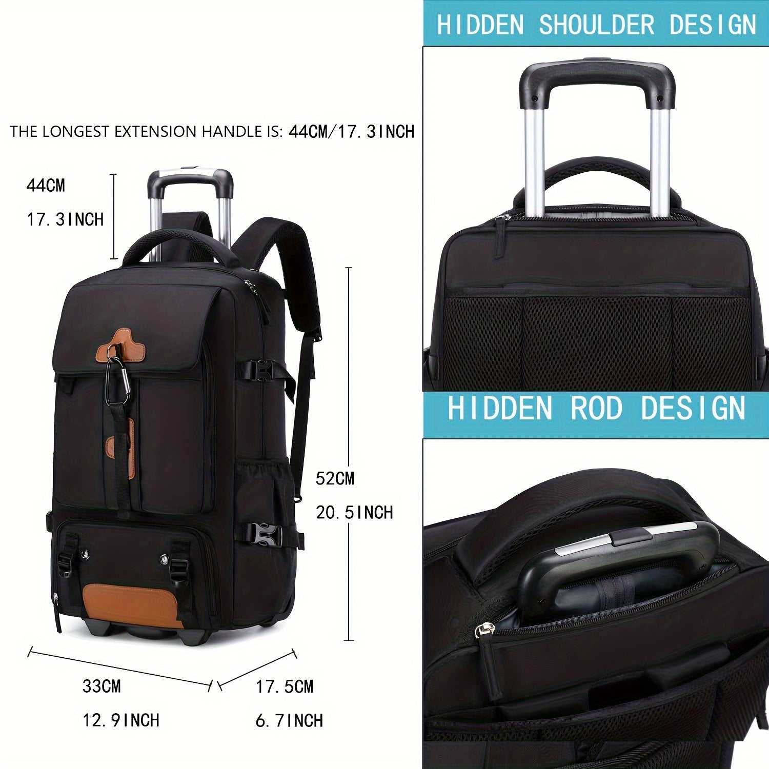 Rolling Backpack for 17-Inch Laptop with Shoe Compartment Men Women Business School